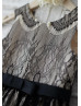 Black Eyelash Lace Champagne Lining Knee Length Flower Girl Dress